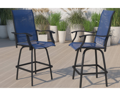 BLNK Valerie All-Weather Swivel Textilene Patio Bar Height Stools with High Back and Armrests Set of 2