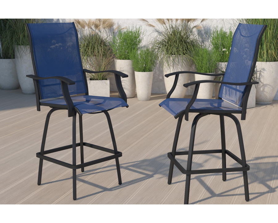 BLNK Valerie All-Weather Swivel Textilene Patio Bar Height Stools with High Back and Armrests Set of 2 - Navy