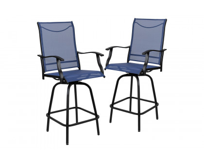 BLNK Valerie All-Weather Swivel Textilene Patio Bar Height Stools with High Back and Armrests Set of 2 - Navy