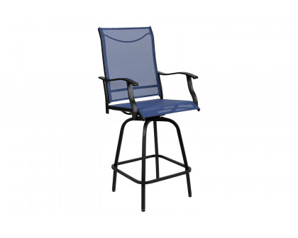 BLNK Valerie All-Weather Swivel Textilene Patio Bar Height Stools with High Back and Armrests Set of 2 - Navy