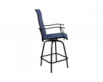 BLNK Valerie All-Weather Swivel Textilene Patio Bar Height Stools with High Back and Armrests Set of 2 - Navy