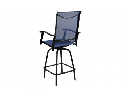 BLNK Valerie All-Weather Swivel Textilene Patio Bar Height Stools with High Back and Armrests Set of 2 - Navy