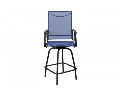 BLNK Valerie All-Weather Swivel Textilene Patio Bar Height Stools with High Back and Armrests Set of 2 - Navy