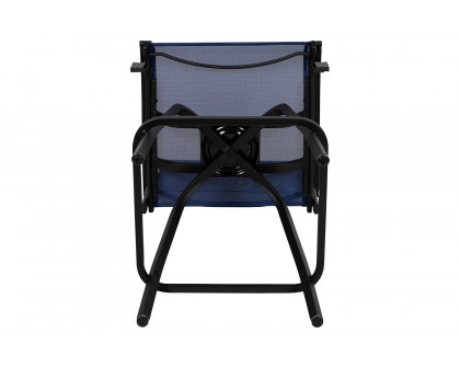 BLNK Valerie All-Weather Swivel Textilene Patio Bar Height Stools with High Back and Armrests Set of 2 - Navy