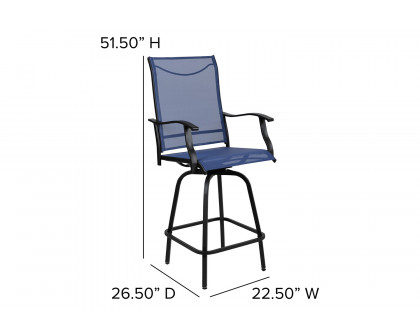 BLNK Valerie All-Weather Swivel Textilene Patio Bar Height Stools with High Back and Armrests Set of 2 - Navy