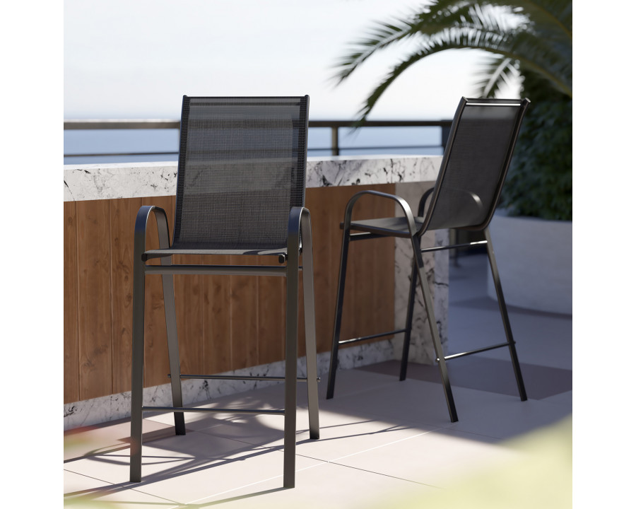 BLNK - Brazos Series Black Outdoor Bar Stool with Flex Comfort Material and Frame 2 Pack