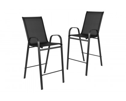 BLNK - Brazos Series Black Outdoor Bar Stool with Flex Comfort Material and Frame 2 Pack