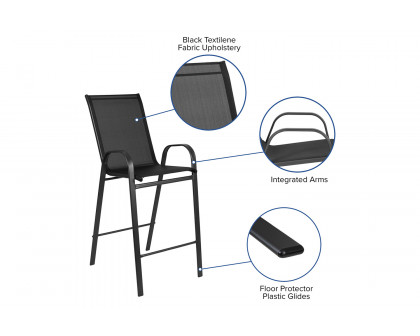 BLNK - Brazos Series Black Outdoor Bar Stool with Flex Comfort Material and Frame 2 Pack