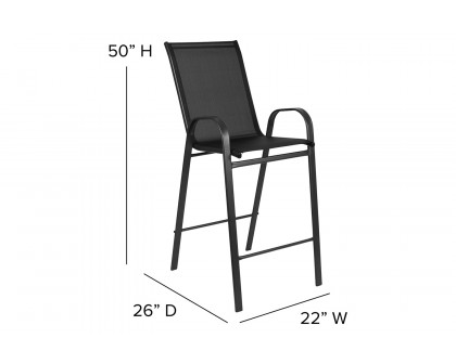 BLNK - Brazos Series Black Outdoor Bar Stool with Flex Comfort Material and Frame 2 Pack