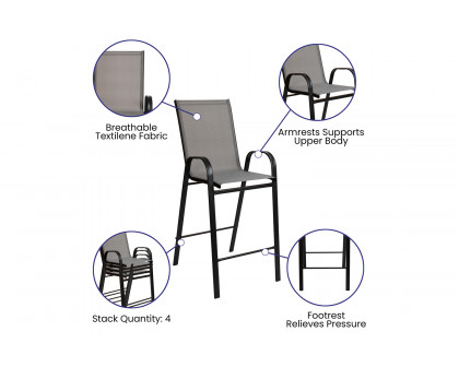 BLNK Brazos Outdoor Bar Stools with Flex Comfort Material and Metal Frame 2 Pack - Gray