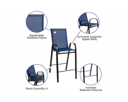 BLNK Brazos Outdoor Bar Stools with Flex Comfort Material and Metal Frame 2 Pack - Navy