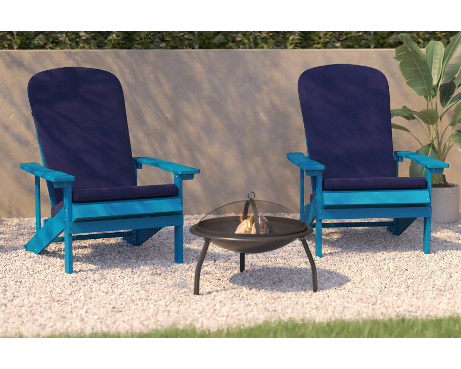 BLNK Charlestown All-Weather Poly Resin Wood Adirondack Chairs Set of 2 - Blue, with Blue Cushions