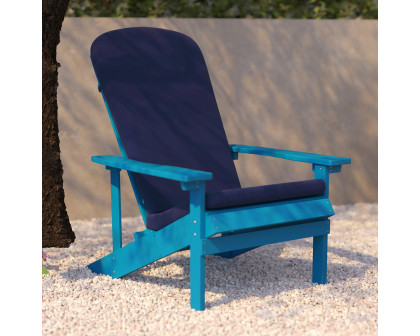 BLNK Charlestown All-Weather Poly Resin Wood Adirondack Chairs Set of 2 - Blue, with Blue Cushions