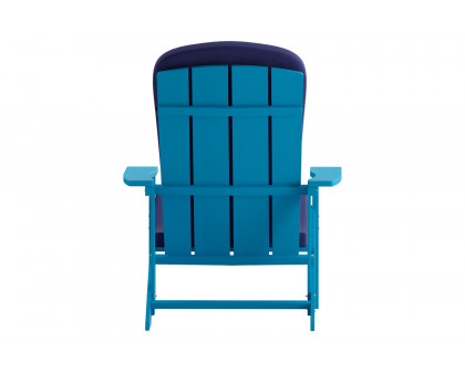 BLNK Charlestown All-Weather Poly Resin Wood Adirondack Chairs Set of 2 - Blue, with Blue Cushions