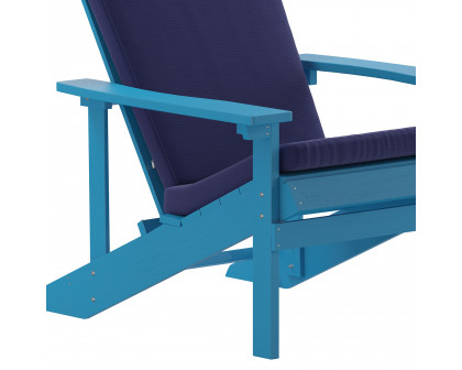 BLNK Charlestown All-Weather Poly Resin Wood Adirondack Chairs Set of 2 - Blue, with Blue Cushions