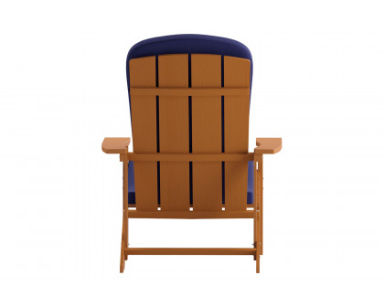 BLNK Charlestown All-Weather Poly Resin Wood Adirondack Chairs Set of 2 - Teak, with Blue Cushions