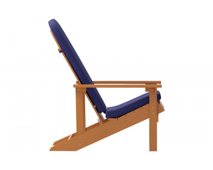 BLNK Charlestown All-Weather Poly Resin Wood Adirondack Chairs Set of 2 - Teak, with Blue Cushions