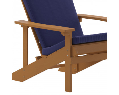 BLNK Charlestown All-Weather Poly Resin Wood Adirondack Chairs Set of 2 - Teak, with Blue Cushions