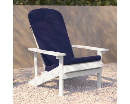 BLNK Charlestown All-Weather Poly Resin Wood Adirondack Chairs Set of 2 - White, with Blue Cushions