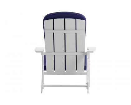 BLNK Charlestown All-Weather Poly Resin Wood Adirondack Chairs Set of 2 - White, with Blue Cushions