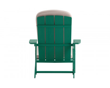 BLNK Charlestown All-Weather Poly Resin Wood Adirondack Chairs Set of 2 - Green, with Cream Cushions