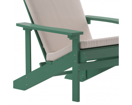 BLNK Charlestown All-Weather Poly Resin Wood Adirondack Chairs Set of 2 - Green, with Cream Cushions