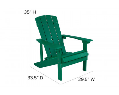 BLNK Charlestown All-Weather Poly Resin Wood Adirondack Chairs Set of 2 - Green, with Cream Cushions