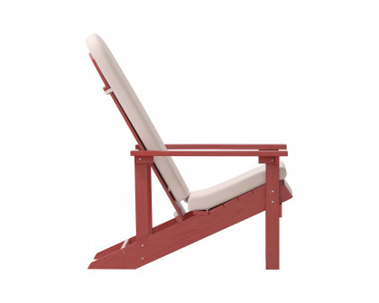 BLNK Charlestown All-Weather Poly Resin Wood Adirondack Chairs Set of 2 - Red, with Cream Cushions