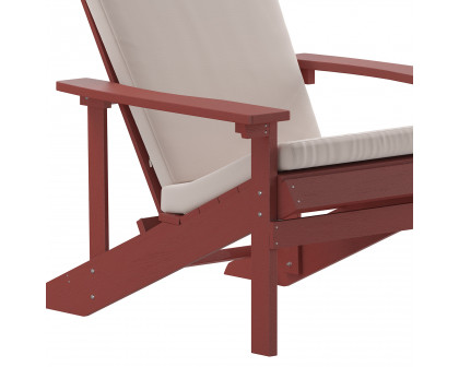 BLNK Charlestown All-Weather Poly Resin Wood Adirondack Chairs Set of 2 - Red, with Cream Cushions