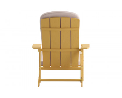 BLNK Charlestown All-Weather Poly Resin Wood Adirondack Chairs Set of 2 - Yellow, with Cream Cushions