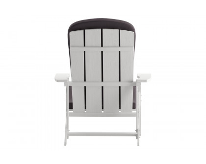 BLNK Charlestown All-Weather Poly Resin Wood Adirondack Chairs Set of 2 - White, with Gray Cushions