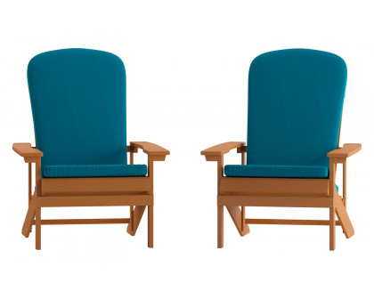 BLNK Charlestown All-Weather Poly Resin Wood Adirondack Chairs Set of 2 - Teak, with Teal Cushions