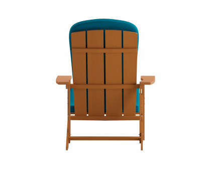 BLNK Charlestown All-Weather Poly Resin Wood Adirondack Chairs Set of 2 - Teak, with Teal Cushions