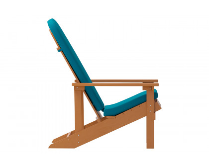 BLNK Charlestown All-Weather Poly Resin Wood Adirondack Chairs Set of 2 - Teak, with Teal Cushions