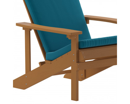 BLNK Charlestown All-Weather Poly Resin Wood Adirondack Chairs Set of 2 - Teak, with Teal Cushions