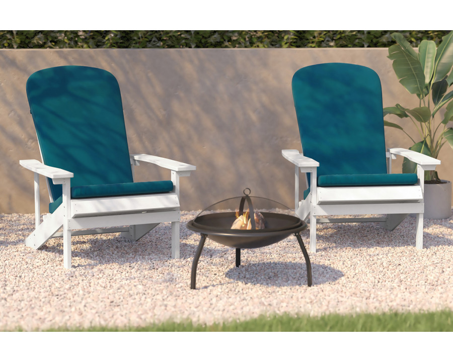 BLNK Charlestown All-Weather Poly Resin Wood Adirondack Chairs Set of 2 - White, with Teal Cushions