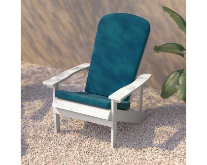 BLNK Charlestown All-Weather Poly Resin Wood Adirondack Chairs Set of 2 - White, with Teal Cushions