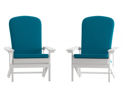 BLNK Charlestown All-Weather Poly Resin Wood Adirondack Chairs Set of 2 - White, with Teal Cushions