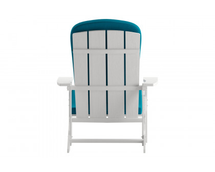 BLNK Charlestown All-Weather Poly Resin Wood Adirondack Chairs Set of 2 - White, with Teal Cushions