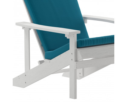 BLNK Charlestown All-Weather Poly Resin Wood Adirondack Chairs Set of 2 - White, with Teal Cushions