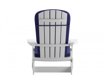 BLNK™ Charlestown All-Weather Poly Resin Folding Adirondack Chairs Set of 2 - White, with Blue Cushions