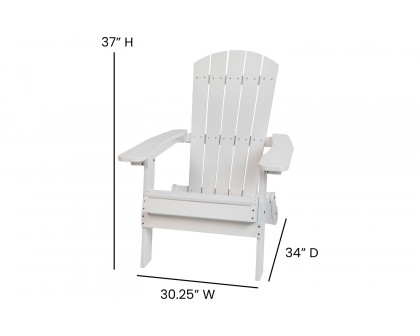 BLNK™ Charlestown All-Weather Poly Resin Folding Adirondack Chairs Set of 2 - White, with Blue Cushions