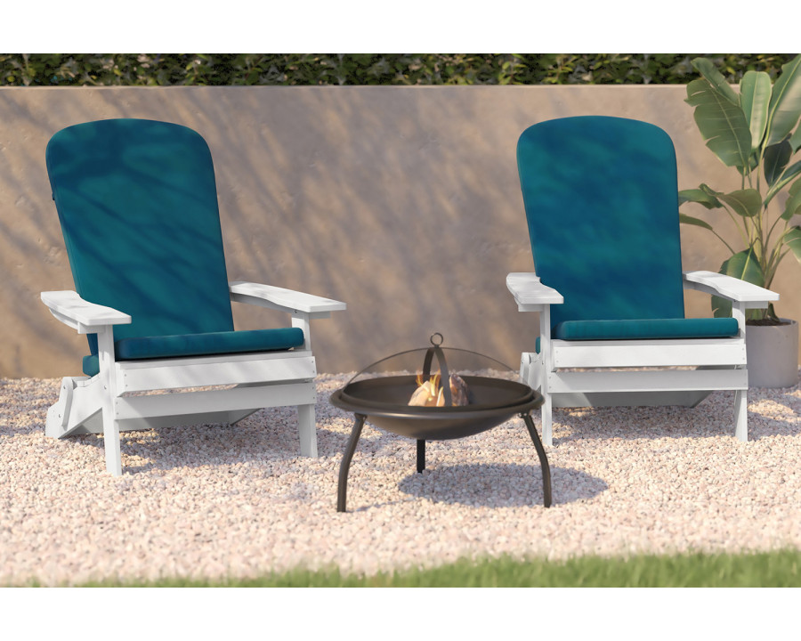 BLNK Charlestown All-Weather Poly Resin Folding Adirondack Chairs Set of 2 - White, with Teal Cushions