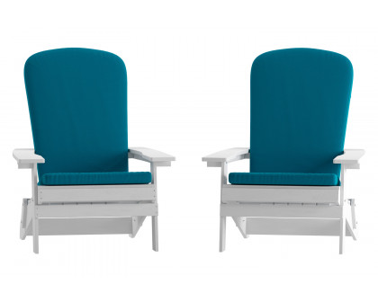 BLNK™ Charlestown All-Weather Poly Resin Folding Adirondack Chairs Set of 2 - White, with Teal Cushions