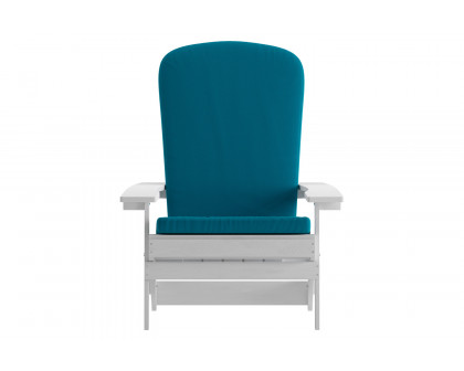 BLNK™ Charlestown All-Weather Poly Resin Folding Adirondack Chairs Set of 2 - White, with Teal Cushions