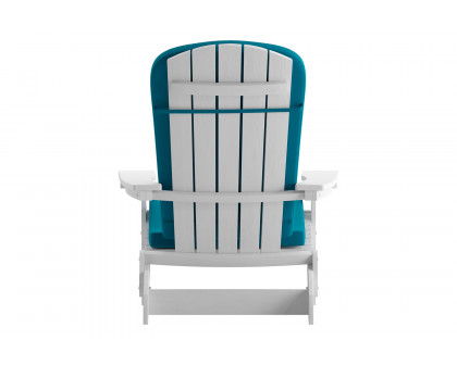 BLNK™ Charlestown All-Weather Poly Resin Folding Adirondack Chairs Set of 2 - White, with Teal Cushions