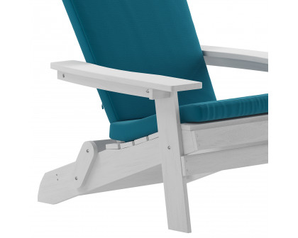 BLNK™ Charlestown All-Weather Poly Resin Folding Adirondack Chairs Set of 2 - White, with Teal Cushions