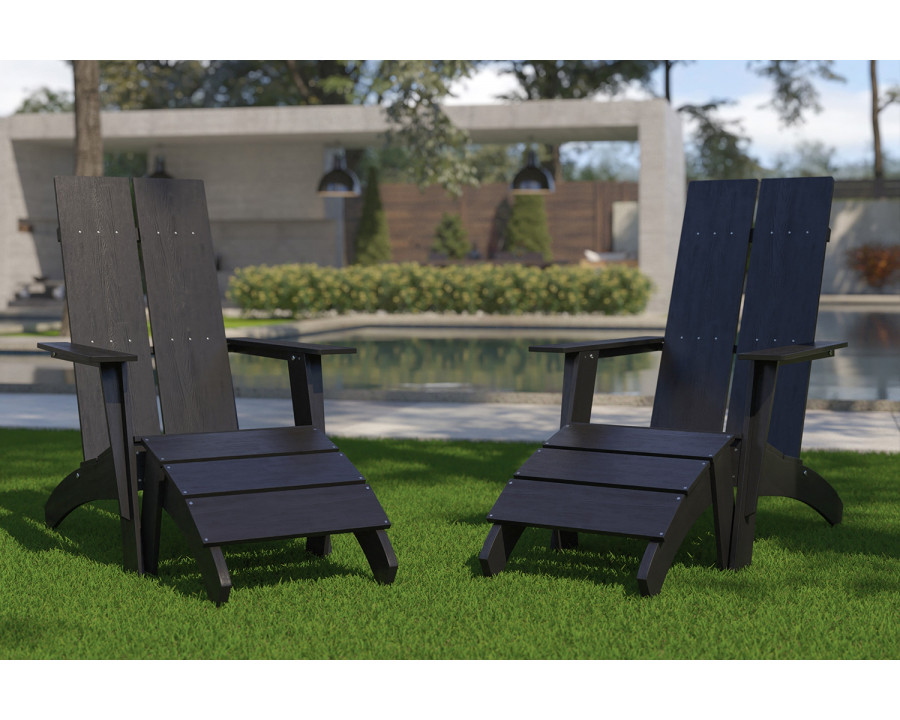 BLNK Sawyer All-Weather Poly Resin Wood Adirondack Chairs with Foot Rests Set of 2