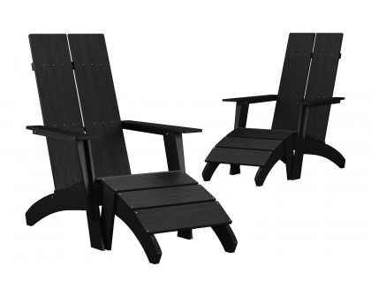 BLNK™ Sawyer All-Weather Poly Resin Wood Adirondack Chairs with Foot Rests Set of 2 - Black