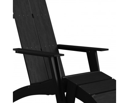 BLNK™ Sawyer All-Weather Poly Resin Wood Adirondack Chairs with Foot Rests Set of 2 - Black